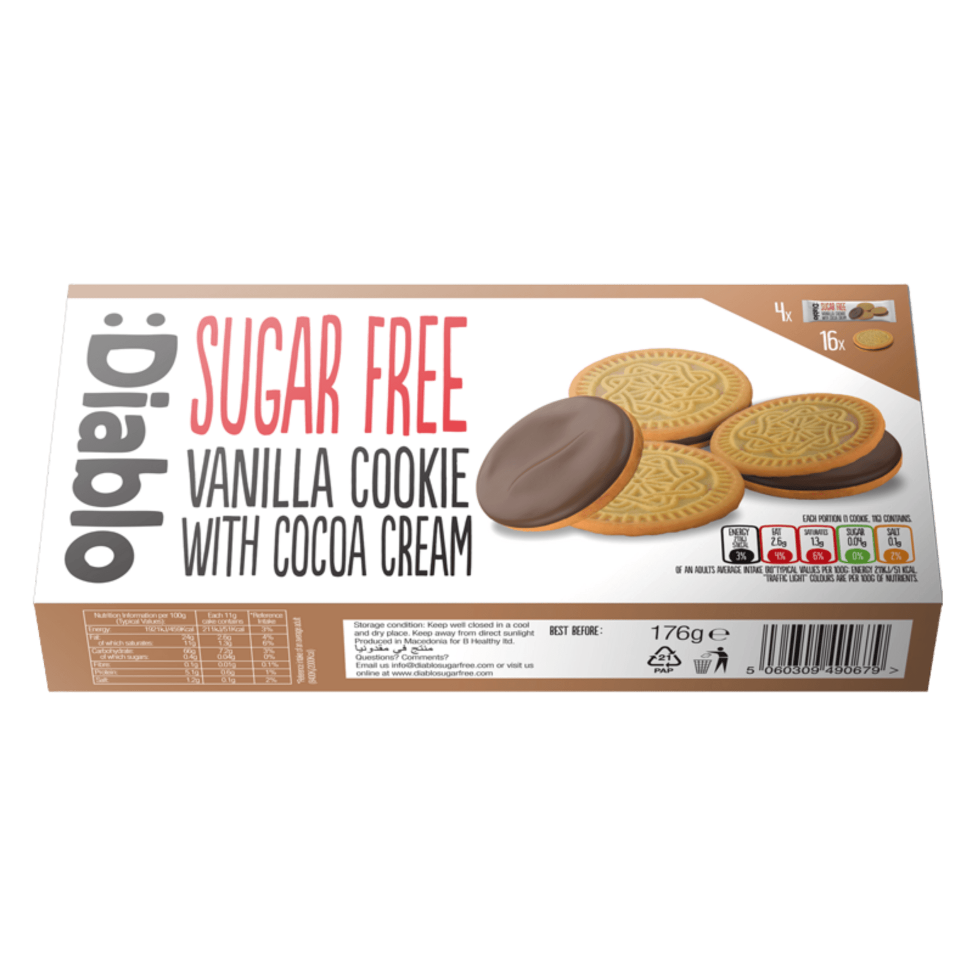 Diablo | SF Vanilla Sandwich Cookies with Cocoa Cream (176g) - Cookies - Scran.ie
