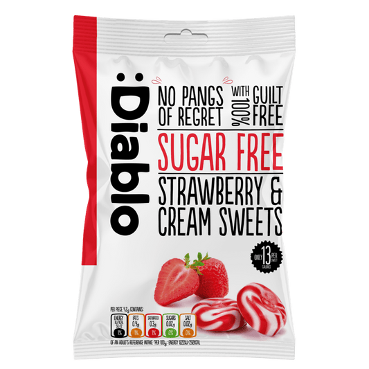 Diablo | Sugar Free Strawberries & Cream Candy (75g) - Candy & Chocolate - Scran.ie
